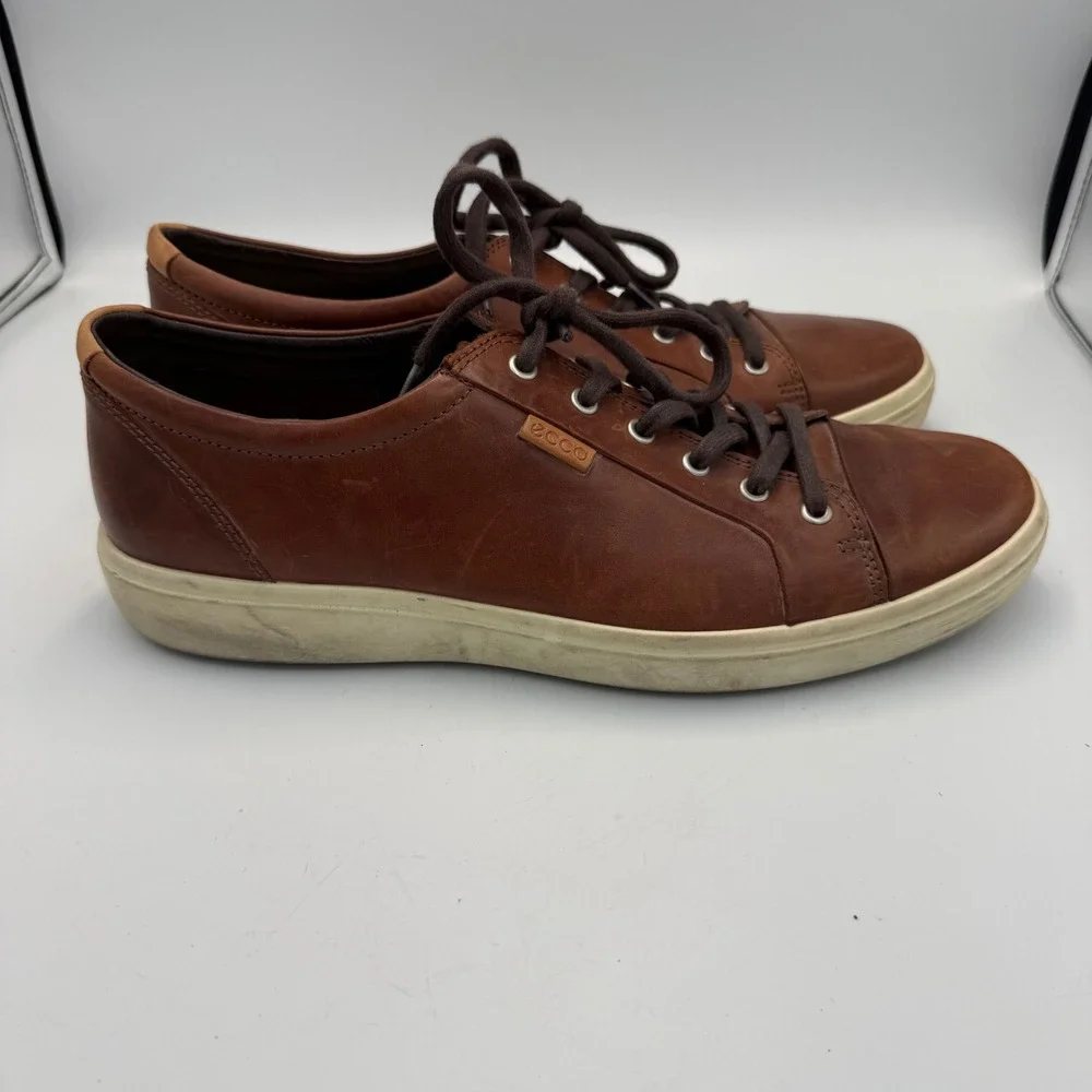 ECCO Soft 7 Mens Cognac Brown Leather Low Top Sneakers Preppy Size 13 EU 47